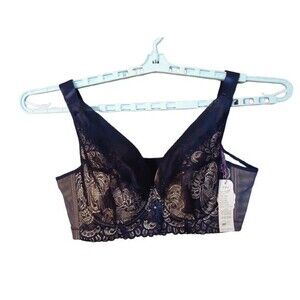 Mushiqi Navy Cream Eyelet Lace Underwire Unpadded Bra 44/100D 5D New